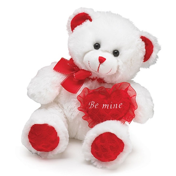 NWT White Valentine Bear - "Be Mine" on Heart - Bu - Picture 1 of 4